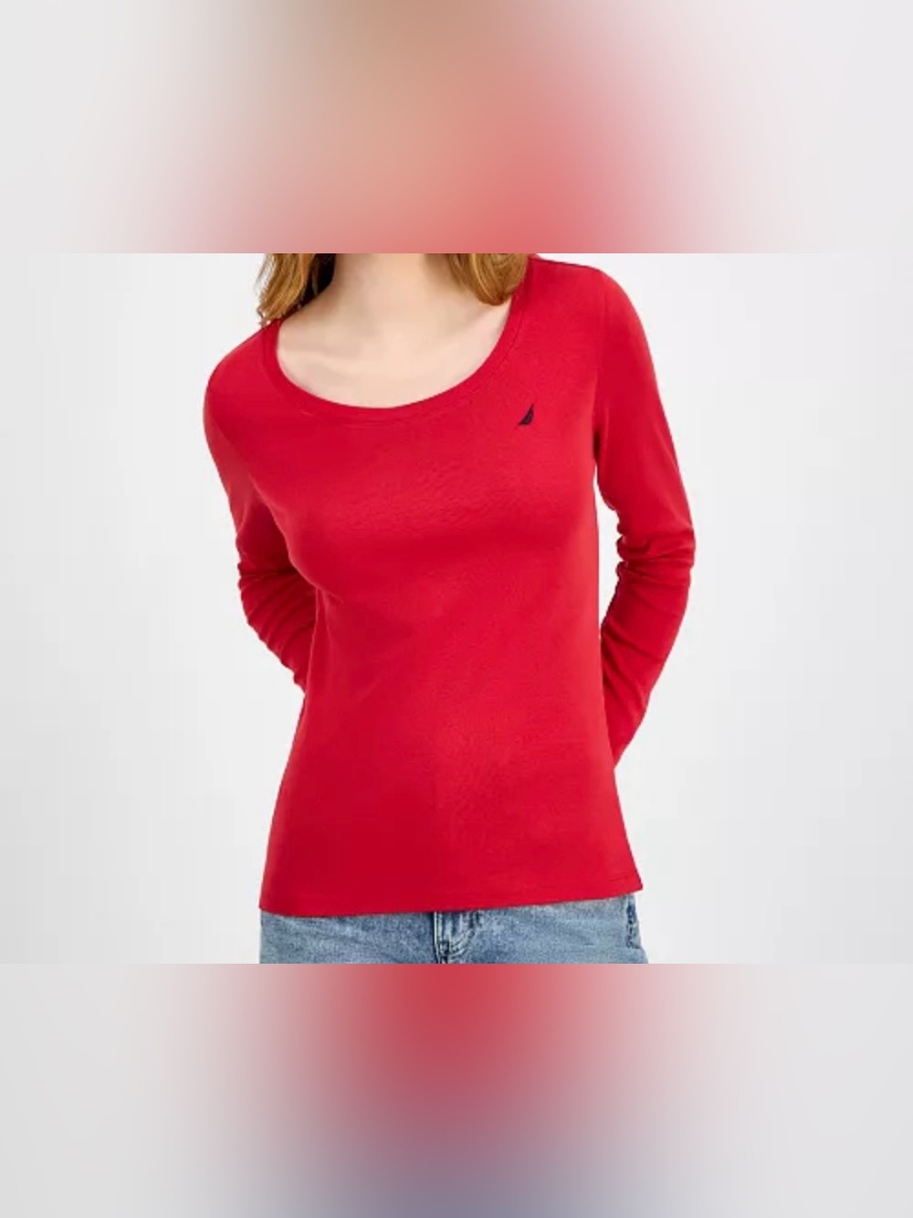 NWT 100% Cotton Nautica Red Scoop Neck Long Sleeve Sweater